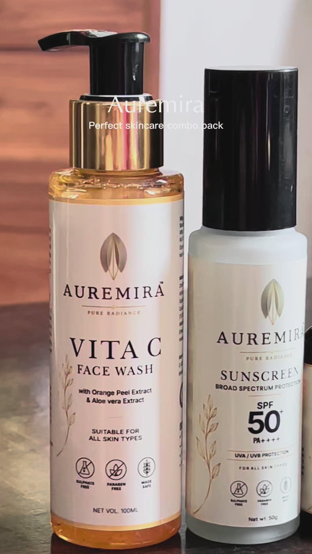 AUREMIRA Vitamin C Complete Skincare Combo | Face Wash + SPF 50+ Sunscreen + Vitamin C Face Serum